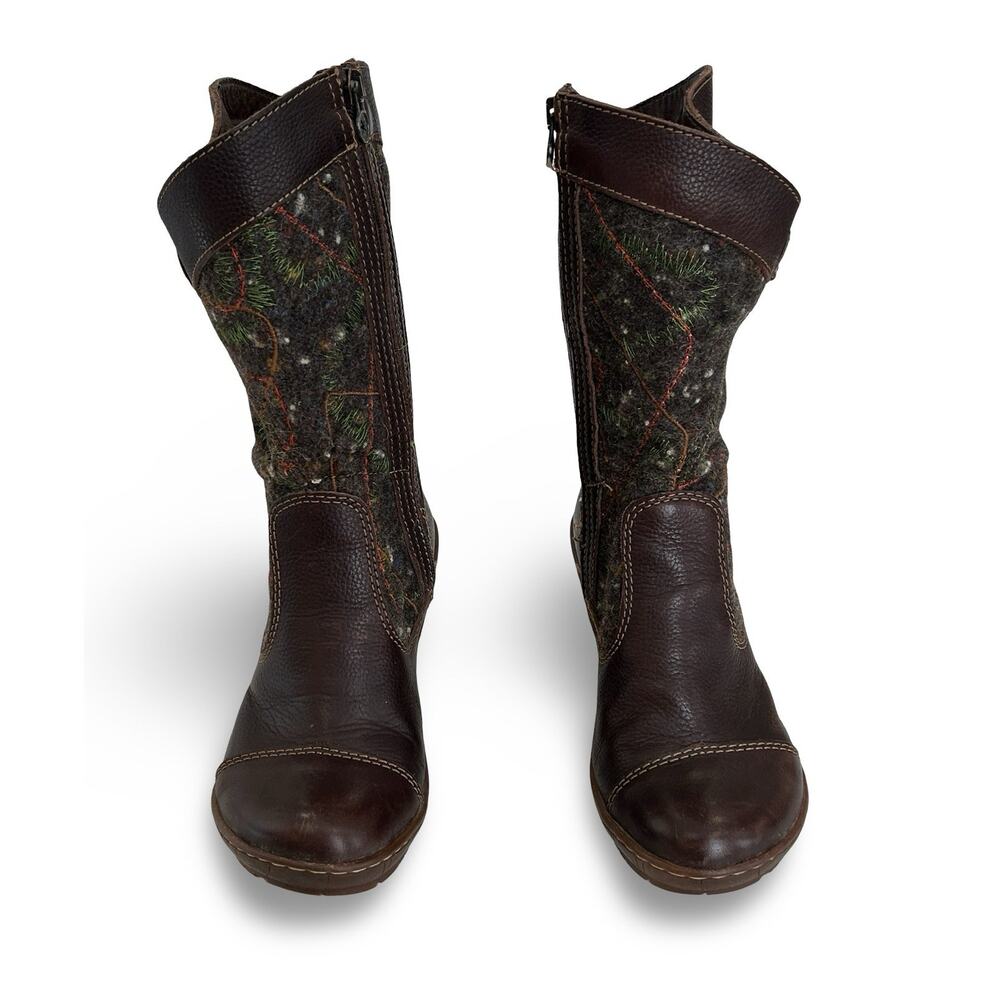 The Art Company Mid Boots Size 37 US 6.5 -7 Brown Leather Embroidered Wool Shaft - Picture 6 of 9